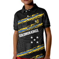 Kings Solomon Islands Football Custom Kid Polo Shirt Come On Solomons Polynesian Grunge Style LT14 Kid Black - Polynesian Pride