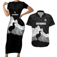 New Zealand South Island Football Custom Couples Matching Short Sleeve Bodycon Dress and Hawaiian Shirt Aoraki Mount Cook With Kiwi Maori Pattern