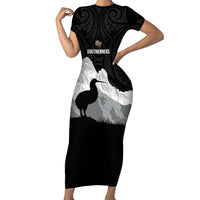 New Zealand South Island Football Custom Family Matching Short Sleeve Bodycon Dress and Hawaiian Shirt Aoraki Mount Cook With Kiwi Maori Pattern