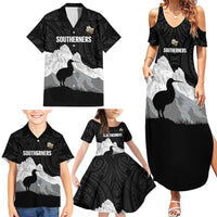 New Zealand South Island Football Custom Family Matching Summer Maxi Dress and Hawaiian Shirt Aoraki Mount Cook With Kiwi Maori Pattern