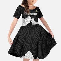New Zealand South Island Football Custom Kid Short Sleeve Dress Aoraki Mount Cook With Kiwi Maori Pattern
