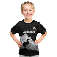 New Zealand South Island Football Custom Kid T Shirt Aoraki Mount Cook With Kiwi Maori Pattern