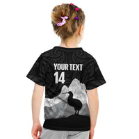 New Zealand South Island Football Custom Kid T Shirt Aoraki Mount Cook With Kiwi Maori Pattern