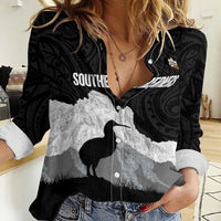 New Zealand South Island Football Custom Women Casual Shirt Aoraki Mount Cook With Kiwi Maori Pattern