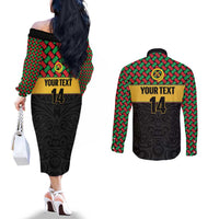 Vanuatu Football Custom Couples Matching Off The Shoulder Long Sleeve Dress and Long Sleeve Button Shirt Go Chiefs Basket-weave Pattern