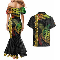 Vanuatu Sand Drawing Turtle Couples Matching Mermaid Dress and Hawaiian Shirt Happy Independence Day LT14 - Polynesian Pride