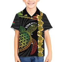 Vanuatu Sand Drawing Turtle Family Matching Long Sleeve Bodycon Dress and Hawaiian Shirt Happy Independence Day