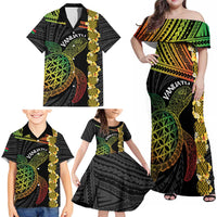 Vanuatu Sand Drawing Turtle Family Matching Off Shoulder Maxi Dress and Hawaiian Shirt Happy Independence Day