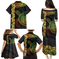 Vanuatu Sand Drawing Turtle Family Matching Puletasi and Hawaiian Shirt Happy Independence Day
