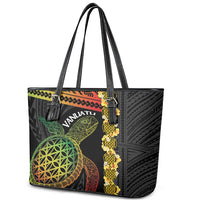 Vanuatu Sand Drawing Turtle Leather Tote Bag Happy Independence Day