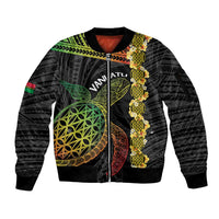 Vanuatu Sand Drawing Turtle Sleeve Zip Bomber Jacket Happy Independence Day