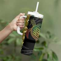 Vanuatu Sand Drawing Turtle Tumbler With Handle Happy Independence Day