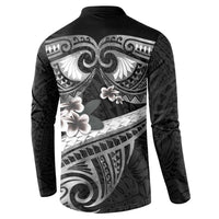 Black Polynesia Button Sweatshirt Tribal Pattern Tropical Frangipani