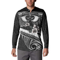 Black Polynesia Button Sweatshirt Tribal Pattern Tropical Frangipani