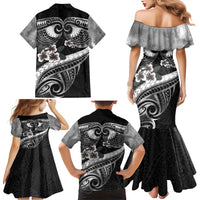 Black Polynesia Family Matching Mermaid Dress and Hawaiian Shirt Tribal Pattern Tropical Frangipani