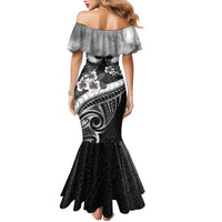 Black Polynesia Family Matching Mermaid Dress and Hawaiian Shirt Tribal Pattern Tropical Frangipani