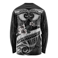 Black Polynesia Long Sleeve Shirt Tribal Pattern Tropical Frangipani
