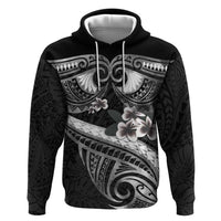 Black Polynesia Zip Hoodie Tribal Pattern Tropical Frangipani