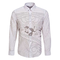 White Polynesia Family Matching Summer Maxi Dress and Hawaiian Shirt Tribal Pattern Tropical Frangipani