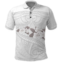 White Polynesia Polo Shirt Tribal Pattern Tropical Frangipani LT14 White - Polynesian Pride