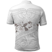 White Polynesia Polo Shirt Tribal Pattern Tropical Frangipani LT14 - Polynesian Pride