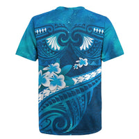 Blue Polynesia Rugby Jersey Tribal Pattern Tropical Frangipani