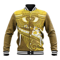 Gold Polynesia Baseball Jacket Tribal Pattern Tropical Frangipani