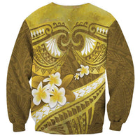 Gold Polynesia Sweatshirt Tribal Pattern Tropical Frangipani
