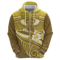 Gold Polynesia Zip Hoodie Tribal Pattern Tropical Frangipani