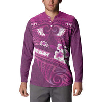 Pink Polynesia Button Sweatshirt Tribal Pattern Tropical Frangipani