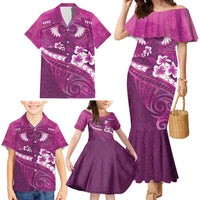 Pink Polynesia Family Matching Mermaid Dress and Hawaiian Shirt Tribal Pattern Tropical Frangipani