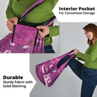 Pink Polynesia Grocery Bag Tribal Pattern Tropical Frangipani