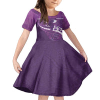 Purple Polynesia Family Matching Long Sleeve Bodycon Dress and Hawaiian Shirt Tribal Pattern Tropical Frangipani
