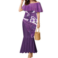 Purple Polynesia Family Matching Mermaid Dress and Hawaiian Shirt Tribal Pattern Tropical Frangipani