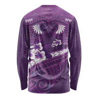 Purple Polynesia Long Sleeve Shirt Tribal Pattern Tropical Frangipani