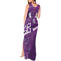 Purple Polynesia Tank Maxi Dress Tribal Pattern Tropical Frangipani
