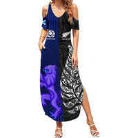 New Zealand and Scotland Rugby Summer Maxi Dress All Black Maori With Thistle Together LT14 Women Black - Polynesian Pride
