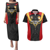Papua New Guinea Rugby Couples Matching Puletasi Dress and Hawaiian Shirt Port Moresby Vipers PNG Polynesian Pattern LT14 Black - Polynesian Pride