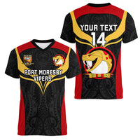 Custom Papua New Guinea Rugby Women V Neck T Shirt Port Moresby Vipers PNG Polynesian Pattern LT14 - Polynesian Pride