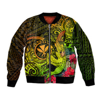 Hawaii Bomber Jacket Kanaka Map With Polynesian Shark Tattoo Reggae Unique LT14 Unisex Reggae - Polynesian Pride
