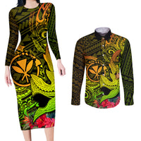 Hawaii Couples Matching Long Sleeve Bodycon Dress and Long Sleeve Button Shirts Kanaka Map With Polynesian Shark Tattoo Reggae Unique LT14 Reggae - Polynesian Pride
