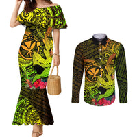 Hawaii Couples Matching Mermaid Dress and Long Sleeve Button Shirts Kanaka Map With Polynesian Shark Tattoo Reggae Unique LT14 Reggae - Polynesian Pride