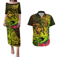 Hawaii Couples Matching Puletasi Dress and Hawaiian Shirt Kanaka Map With Polynesian Shark Tattoo Reggae Unique LT14 Reggae - Polynesian Pride