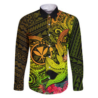 Hawaii Family Matching Short Sleeve Bodycon Dress and Hawaiian Shirt Kanaka Map With Polynesian Shark Tattoo Reggae Unique LT14 Dad's Shirt - Long Sleeve Reggae - Polynesian Pride