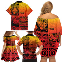 Personalised Ia Ora Na Marquesas Islands Family Matching Off Shoulder Short Dress and Hawaiian Shirt Mata Tiki Marquesan Tattoo LT14 - Polynesian Pride