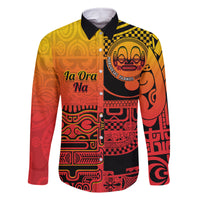 Personalised Ia Ora Na Marquesas Islands Family Matching Summer Maxi Dress and Hawaiian Shirt Mata Tiki Marquesan Tattoo LT14 Dad's Shirt - Long Sleeve Red - Polynesian Pride