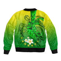 Kia Orana Cook Islands Sleeve Zip Bomber Jacket Kuki Airani Tattoo Pattern With Sea Turtle LT14 - Polynesian Pride