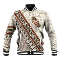 Bula Fiji Baseball Jacket Fijian Masi Tapa Cloth Vintage Vibes LT14 Unisex Beige - Polynesian Pride