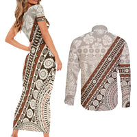 Bula Fiji Couples Matching Short Sleeve Bodycon Dress and Long Sleeve Button Shirt Fijian Masi Tapa Cloth Vintage Vibes LT14 - Polynesian Pride