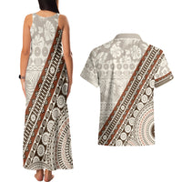 Bula Fiji Couples Matching Tank Maxi Dress and Hawaiian Shirt Fijian Masi Tapa Cloth Vintage Vibes LT14 - Polynesian Pride